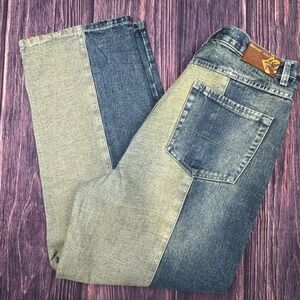 Vtg 90s Akademiks Baggy Jeans 36 Two‎ Tone Denim Y2K Streetwear Hip Hop Wide Leg